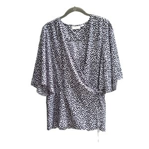 Belle Black/White Heart Wrap Blouse Sz Large